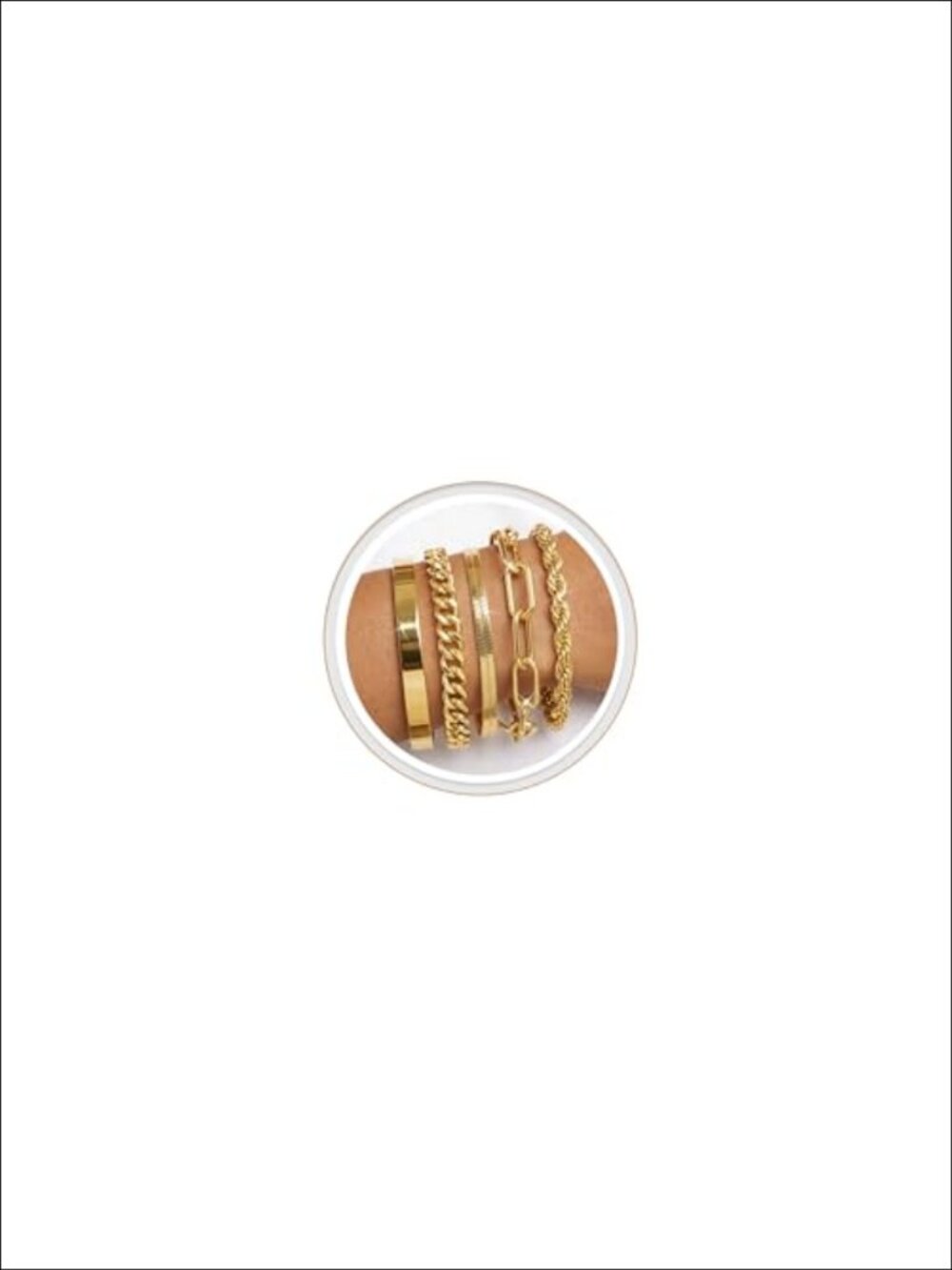 5pc 14K Gold Plated Bracelet Set Non Tarnish Chunky Stackable Women
